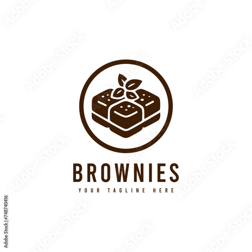 Brownies logo, with minimalist style. Sweet cake silhouette vector. Suitable for dessert, sweet cake or snack logos.