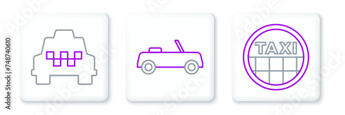 Set line Taxi car roof, and Car icon. Vector
