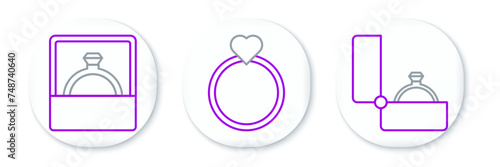 Set line Diamond engagement ring, and Wedding rings icon. Vector