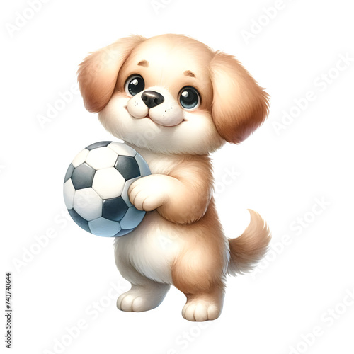 Cute watercolor animal character as an soccer football player clipart of dog