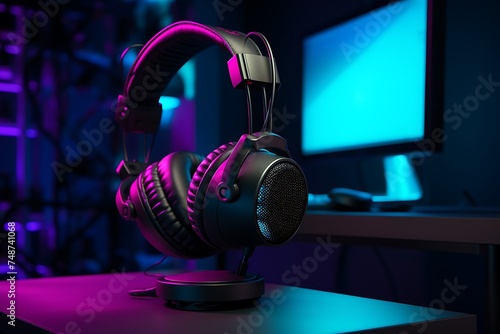 Futuristic Gaming Headset with Neon Accents - Professional Audio Gear for Gamers