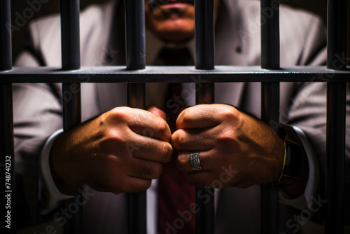 Businessman's Hands Clasped on Prison Bars. © Fukume