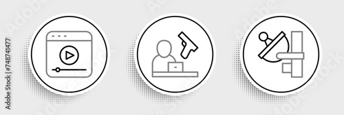 Set line Radar, Live stream and Crime news icon. Vector