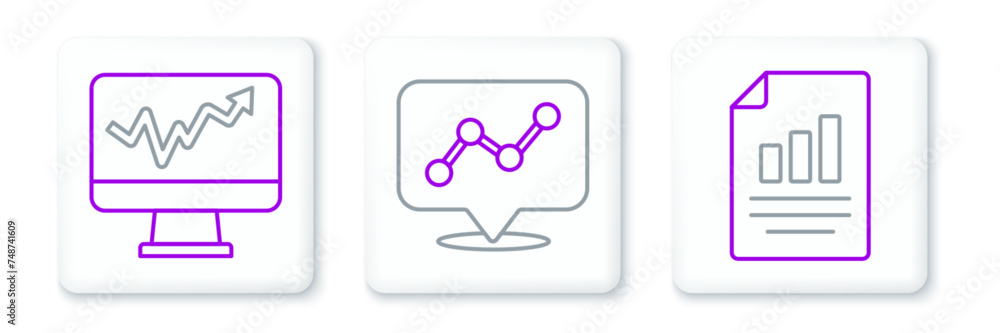 Set line Document with graph chart, Monitor and Graph infographic icon. Vector Set line Document with graph chart, Monitor and Graph infographic icon. Vector
