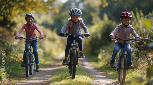 Family On Cycle Ride In Countryside.