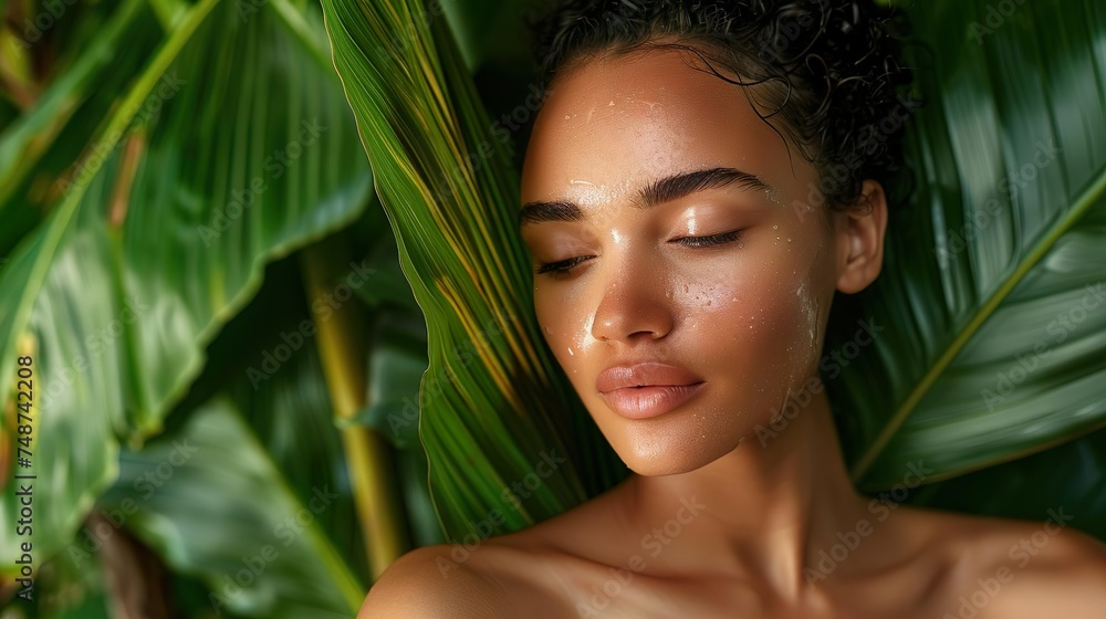 A beautiful tanned woman with a seductive look in a tropical forest.
A beautiful tanned woman with a seductive look in a tropical forest.