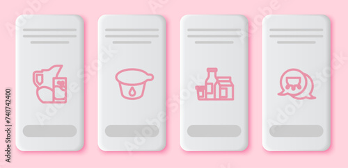 Set line Milk jug or pitcher and glass, Yogurt container, product and Udder. White rectangle button. Vector