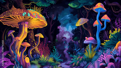 psychedelic art of colorful forest