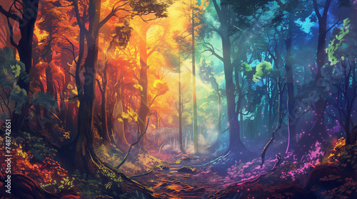 psychedelic art of colorful forest