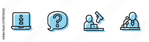 Set line Crime news, Information, Speech bubble chat and Breaking icon. Vector