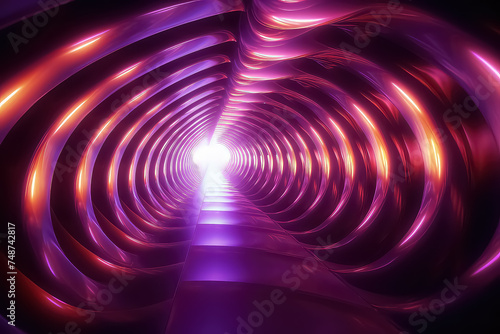 Abstract blue neon purple swirl twisted abstract tunnel background.