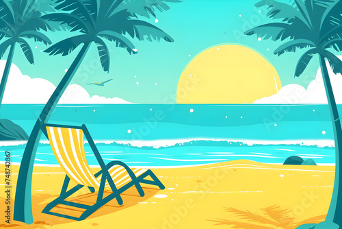 a sun lounger on the beach under palm trees.relaxation at sea. travel and vacation concept