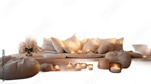Tranquil Meditation Space with Floor Cushions on transparent background