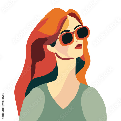 A woman with red hair wearing sunglasses, vector art. Womens History Month. Women's day. © designervector