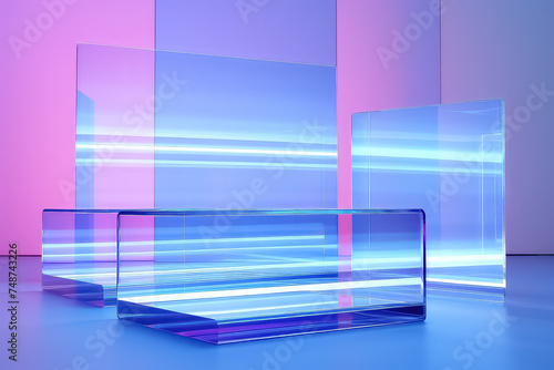 translucent glass with beautiful gradient, abstract geometric background, simple square shapes