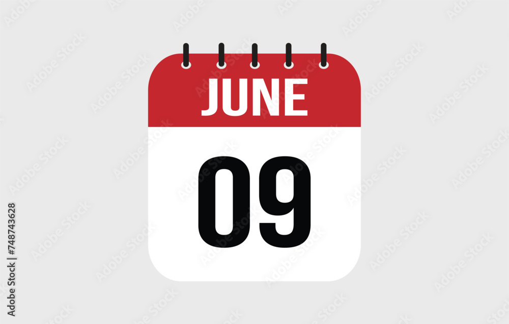 9 June Calendar. June Calendar Vector Illustration. 9 June Calendar. June Calendar Vector Illustration.