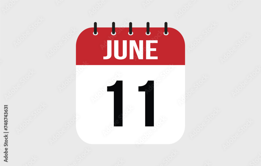 11 June Calendar. June Calendar Vector Illustration. 11 June Calendar. June Calendar Vector Illustration.
