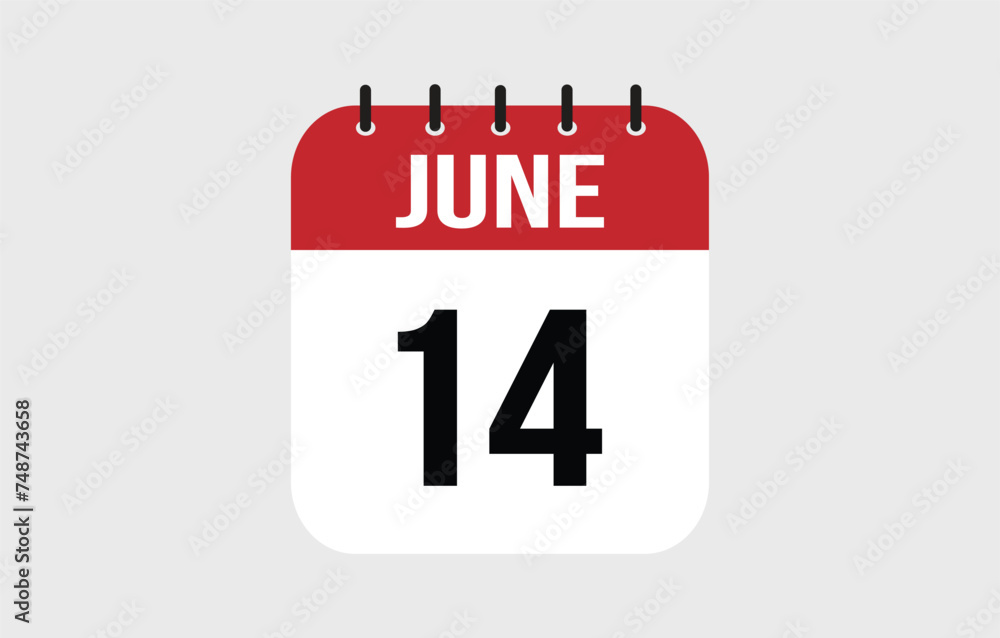 14 June Calendar. June Calendar Vector Illustration. 14 June Calendar. June Calendar Vector Illustration.