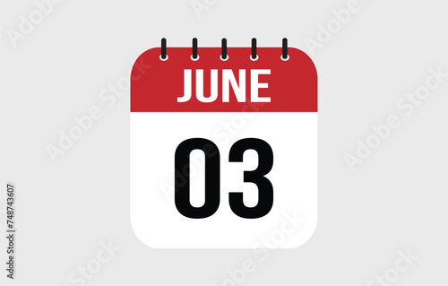3 June Calendar. June Calendar Vector Illustration.