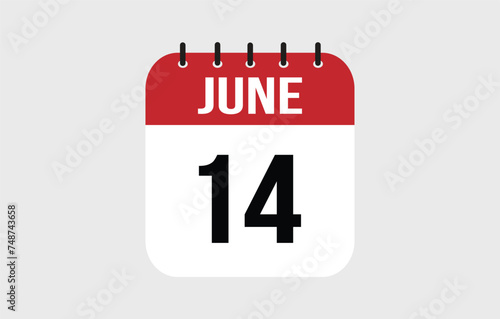 14 June Calendar. June Calendar Vector Illustration.