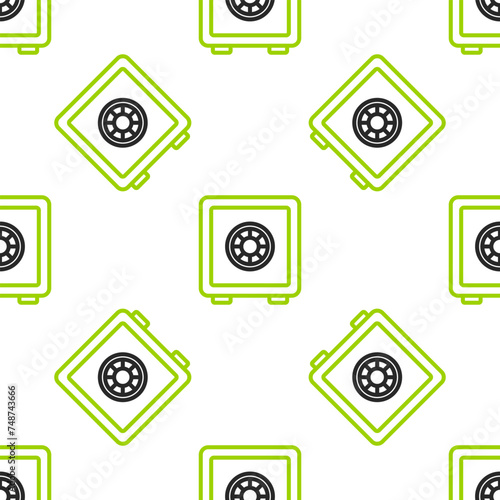 Line Safe icon isolated seamless pattern on white background. The door safe a bank vault with a combination lock. Reliable Data Protection. Vector