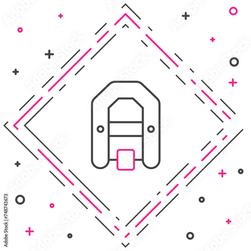 Line Rafting boat icon isolated on white background. Inflatable boat with paddles. Water sports, extreme sports, holiday, vacation. Colorful outline concept. Vector