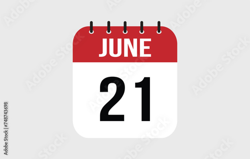 21 June Calendar. June Calendar Vector Illustration.