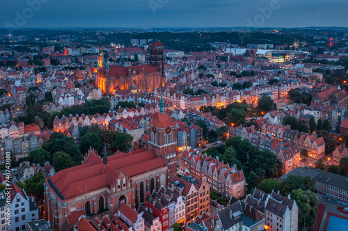 Aerial landscape of the Main Town in Gdansk, Poland.
