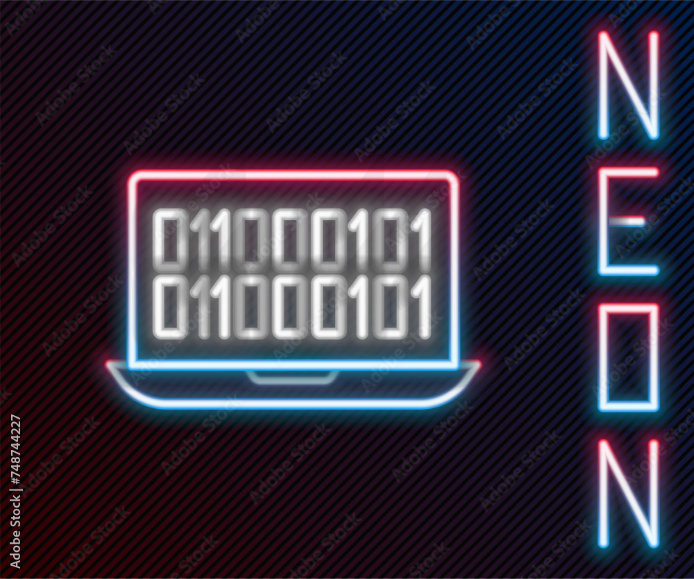 Glowing neon line Binary code icon isolated on black background. Colorful outline concept. Vector Glowing neon line Binary code icon isolated on black background. Colorful outline concept. Vector
