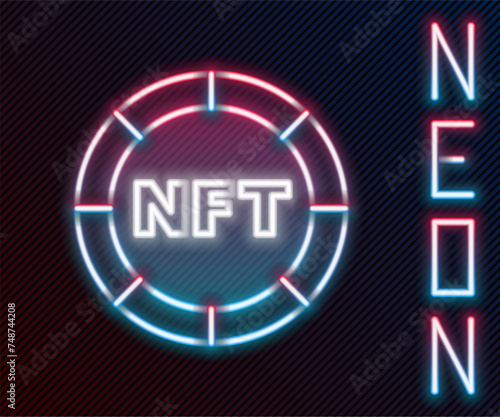 Glowing neon line NFT Digital crypto art icon isolated on black background. Non fungible token. Colorful outline concept. Vector