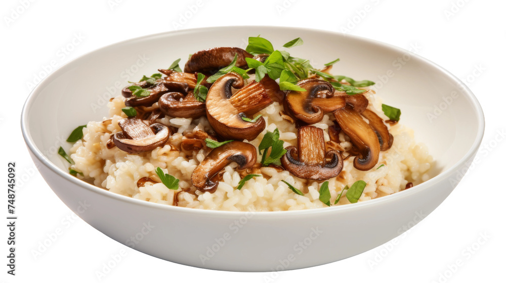Aromatic and Savory Mushroom Risotto with Parmesan on white background