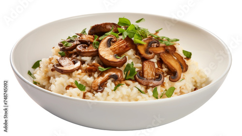 Aromatic and Savory Mushroom Risotto with Parmesan on white background