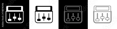 Set Drum machine music producer equipment icon isolated on black and white background. Vector
