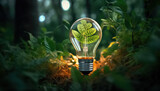 light bulb with green grass on foliage background