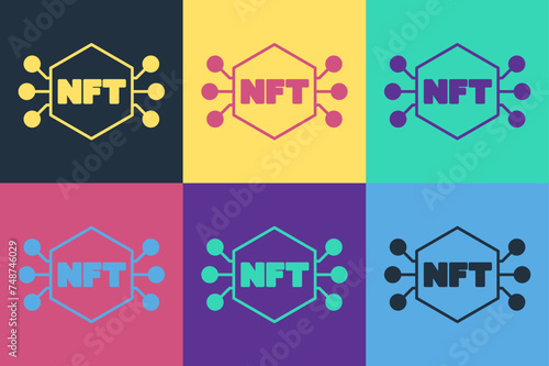 Pop art NFT Digital crypto art icon isolated on color background. Non fungible token. Vector