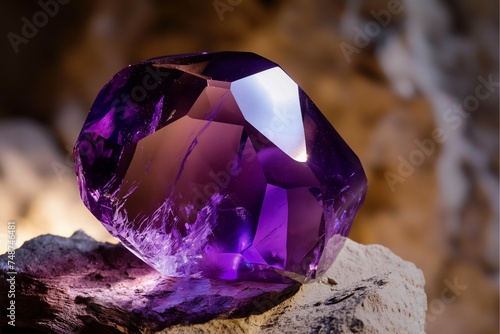 It is a clear and transparent purple gem, an amethyst symbol of peace and integrity. generative ai