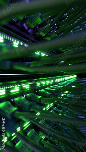 Modern Internet Network Switch With Plugged Ethernet Cables