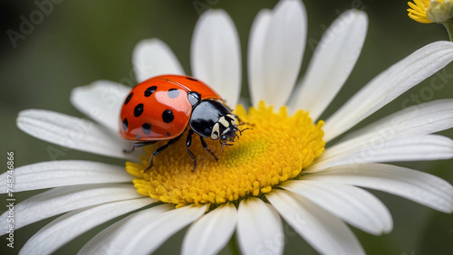 
A beautiful shot a curious ladybug examining the intricate details of a colorful daisy and its black spots standing out against the petals