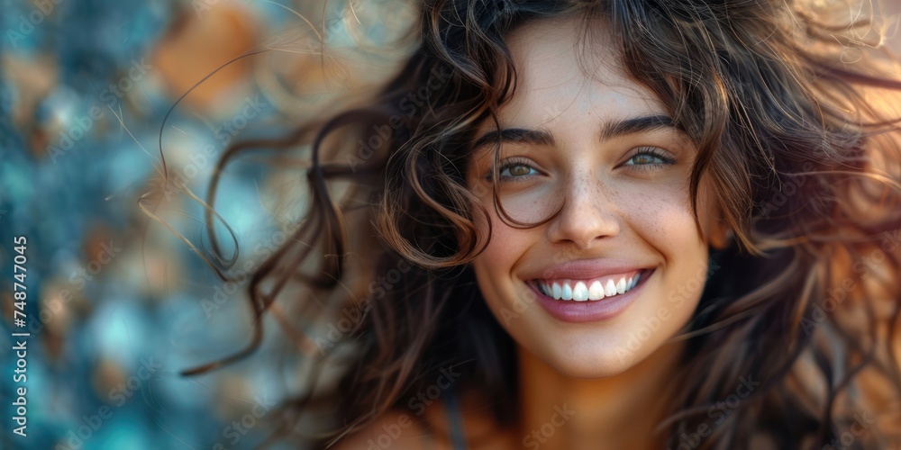 Fototapeta premium emotional portrait of happy woman. ai generated