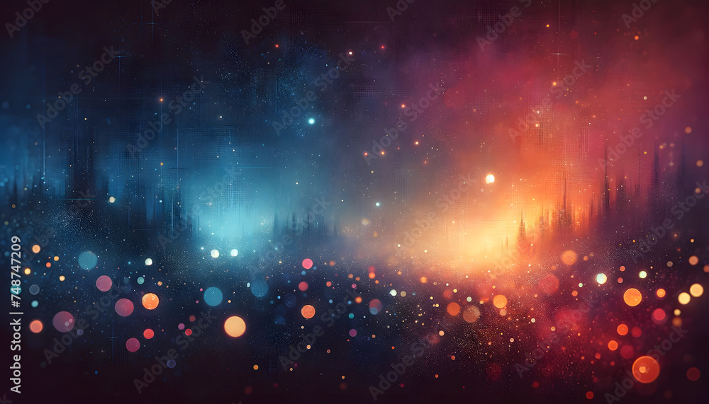 An abstract background with a gradient of colors ranging from deep blues to vibrant oranges, simulating a twilight sky