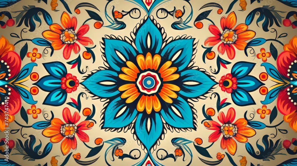 Floral Indian pattern illustration. Vibrant Spirit of colorful Indian with Authentic flowers pattern