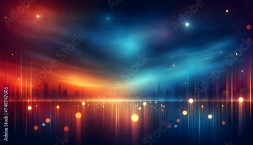 An abstract background with a gradient of colors from deep blues to vibrant oranges and simulating a twilight sky