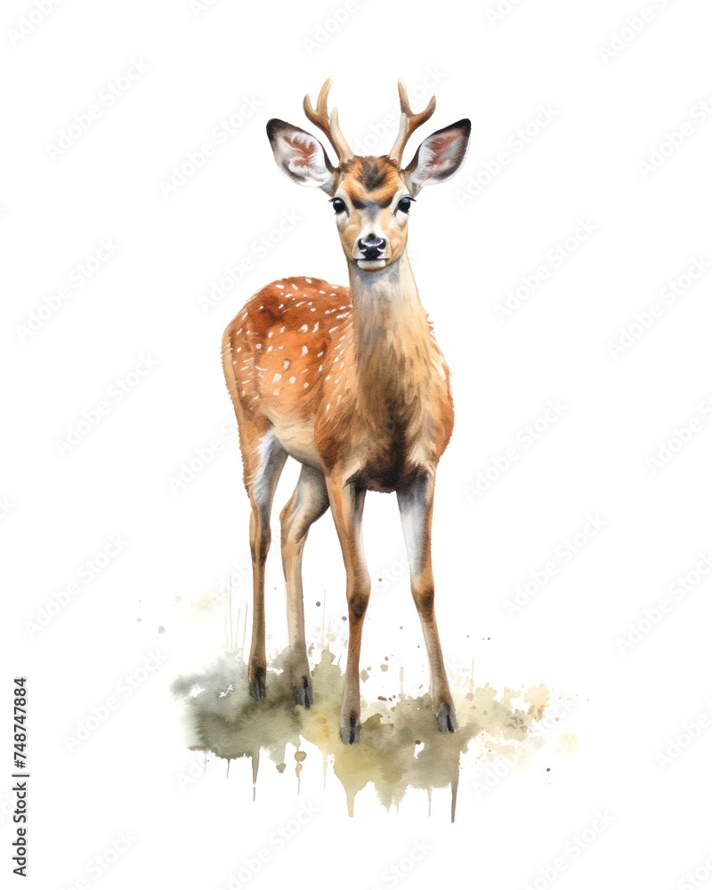 Watercolor illustration of a young fawn deer isolated on white background. Watercolor illustration of a young fawn deer isolated on white background.