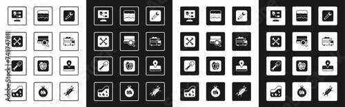 Set Wrench spanner, Soil analysis, Archeology, Mining dump truck, ground layers, Oilfield and Shovel icon. Vector