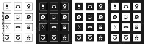 Set Boxing glove, helmet, Punching bag, Mouth guard boxer, Weight and Dumbbell icon. Vector
