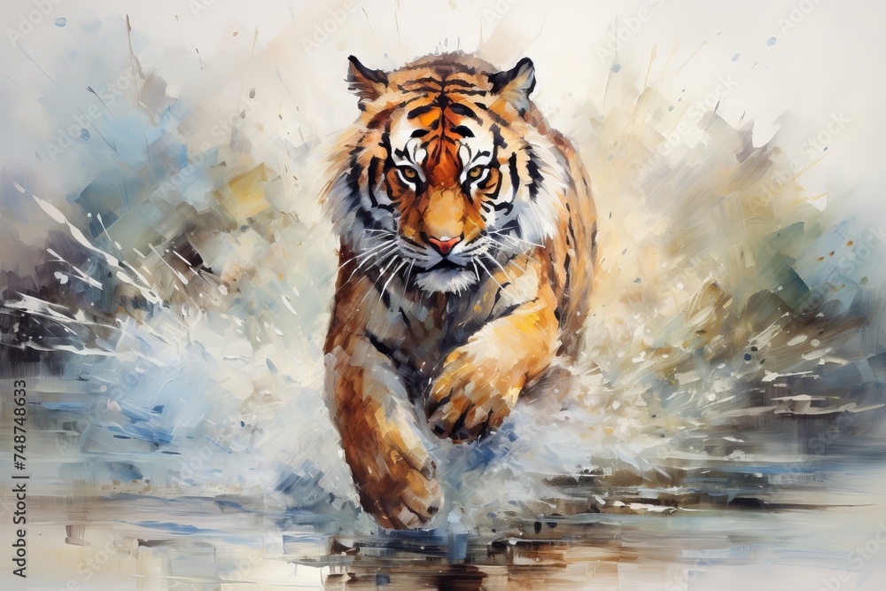 Majestic tiger in its natural habitat depicted in a realistic oil painting wildlife illustration