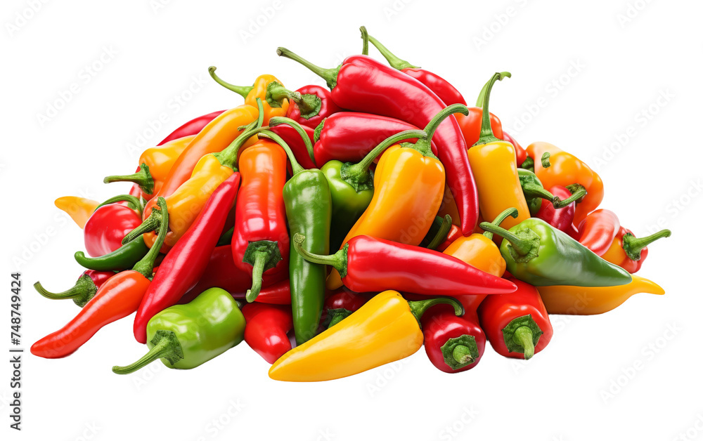 Colorful Bell-Shaped Chili Pepper Variety on white background