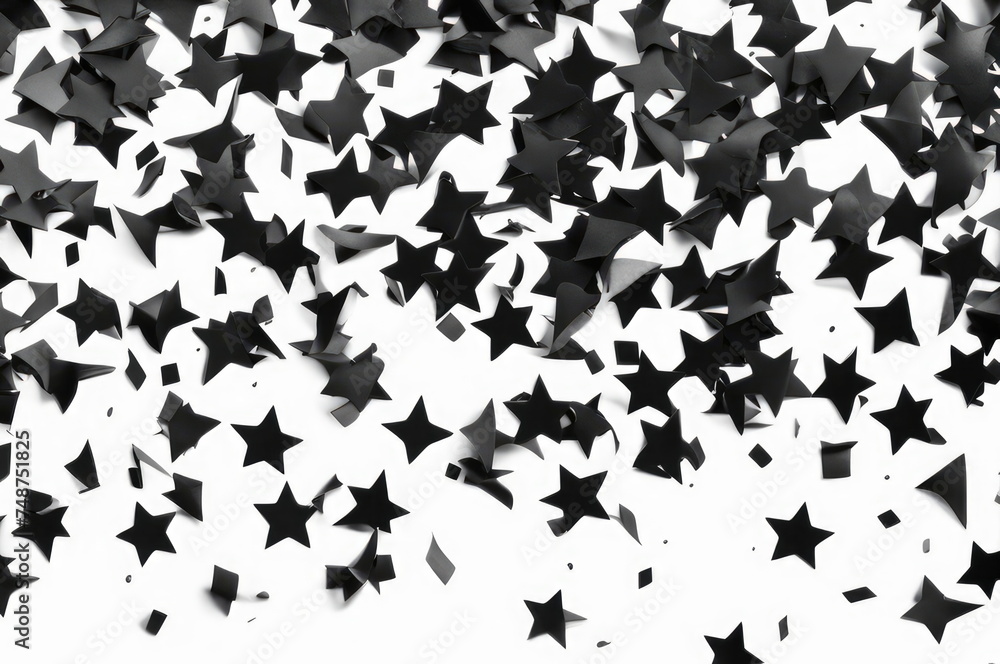 Black Confetti Scatter on White Backdrop