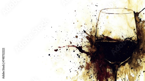 a close up of a glass of wine on a white background with a splash of paint on the bottom of the glass.
