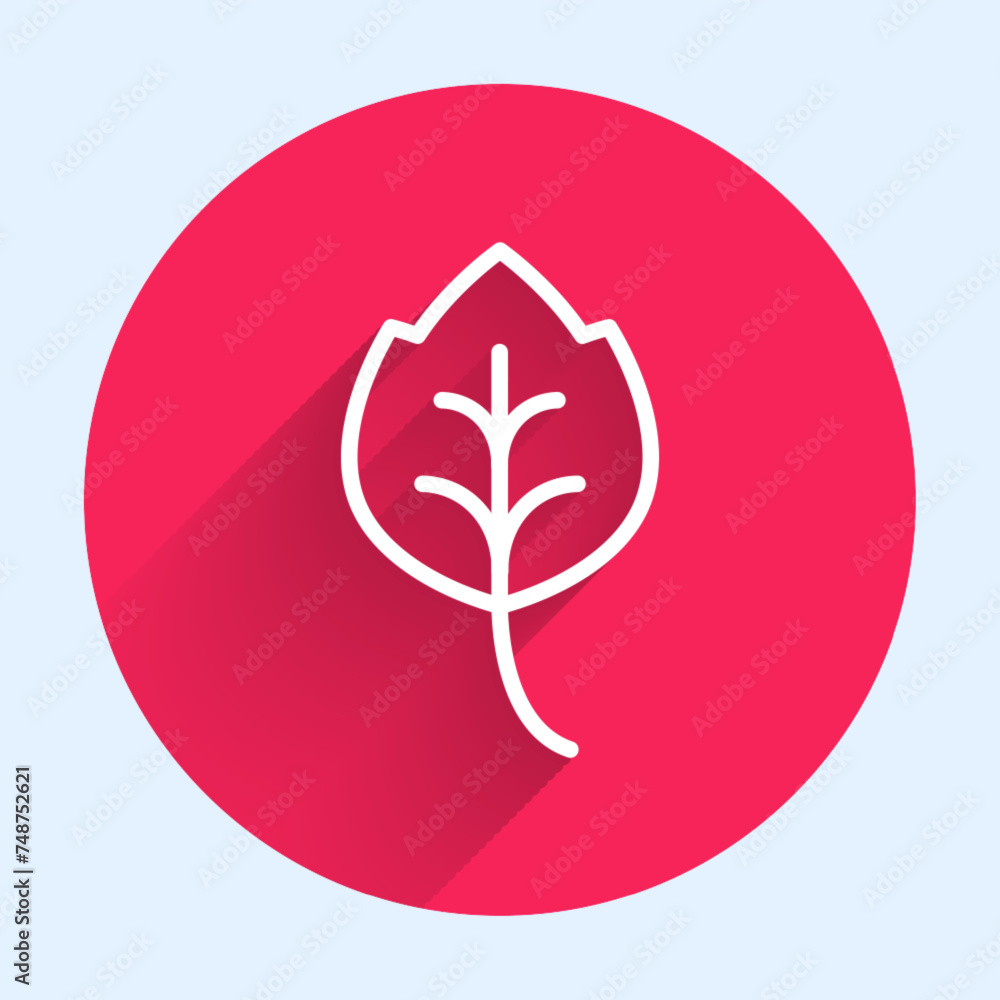 White line Leaf icon isolated White line background. Leaves sign. Fresh natural product symbol. Red circle button. Vector White line Leaf icon isolated White line background. Leaves sign. Fresh natural product symbol. Red circle button. Vector